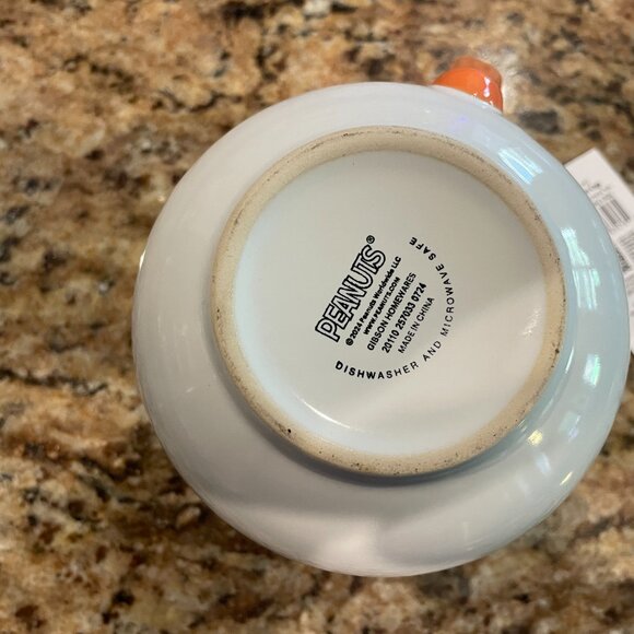 Peanuts Snoopy Stoneware Coffee Mug Printed Floral Orange 20 Oz New with tag! - Picture 5 of 5